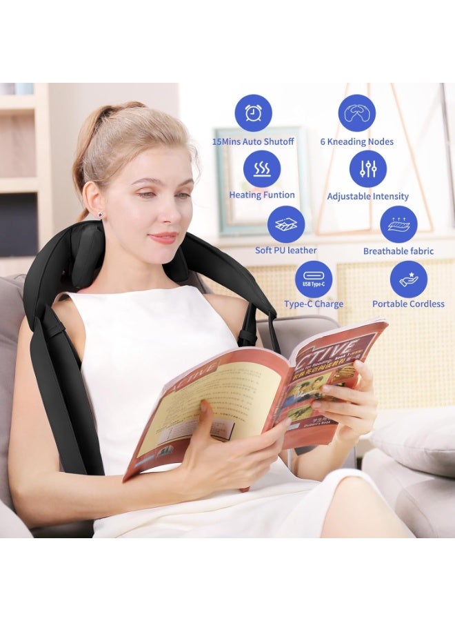 مدلك رقبة لاسلكي مع حرارة – جهاز مساج شياتسو عميق 6D قابل للشحن لتخفيف آلام الرقبة والظهر والكتفين والساقين – مناسب للرجال والنساء - Image 2